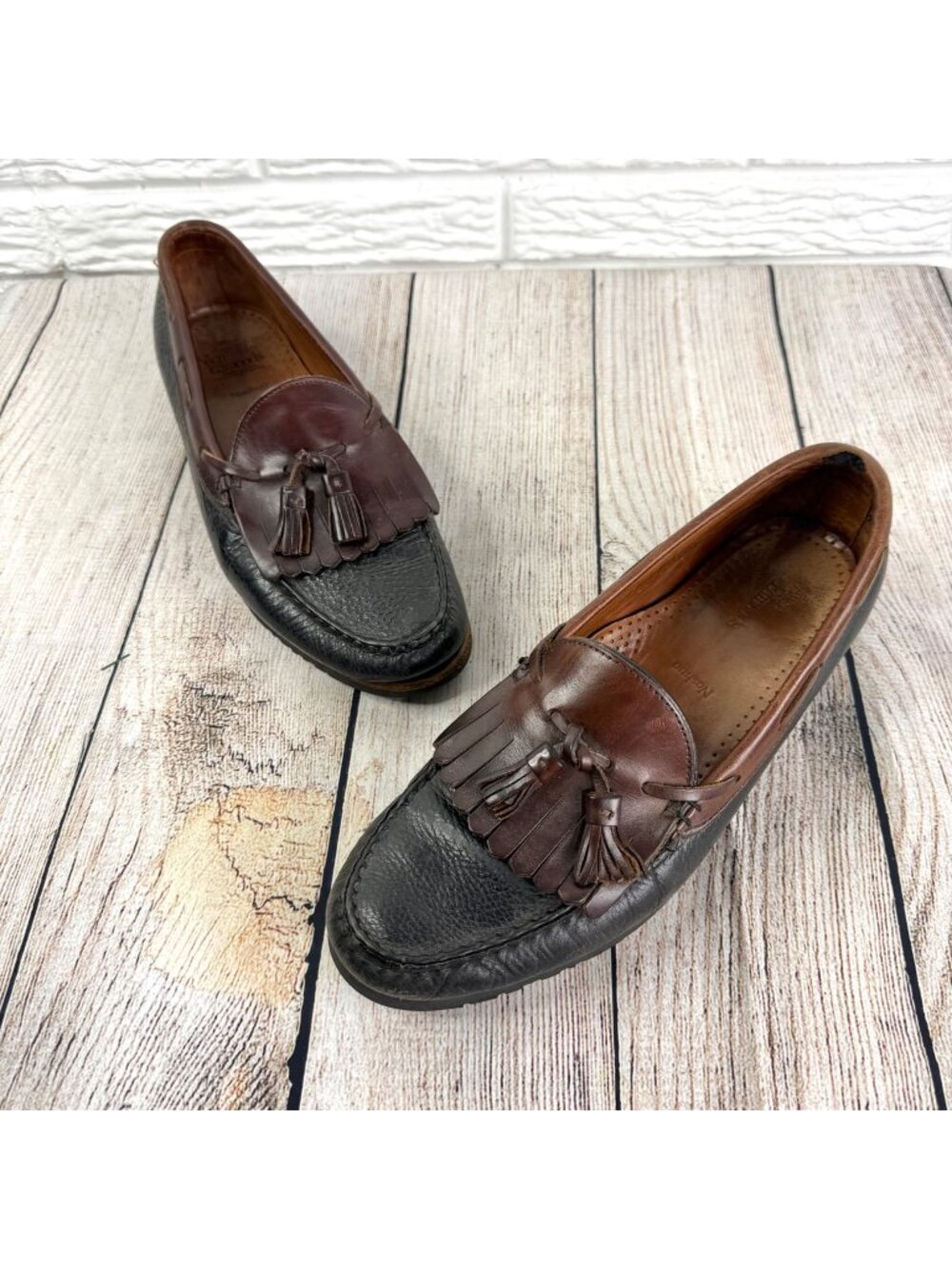 Vtg Allen Edmonds Mens Nashua Black Brown Kiltie Tassel Loafers Shoes 10.5